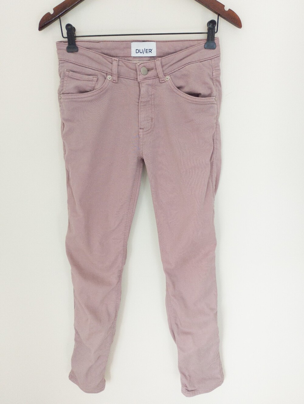 DUER Women's No Sweat Pant Slim Straight Mauve Pink Stretch Jeans 25